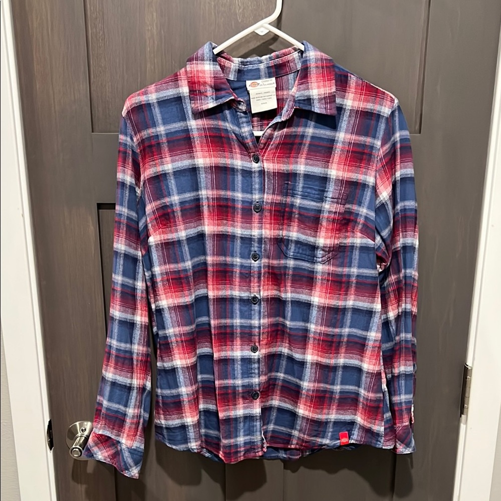 Plaid Button-Up Shirt - Red and Blue